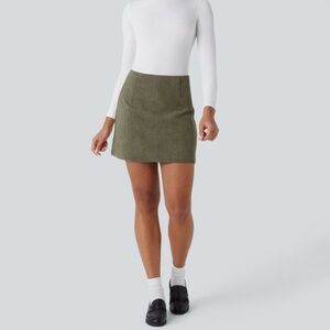 High Waisted Back Zipper Hem 2-in-1 Corduroy Casual Skirt